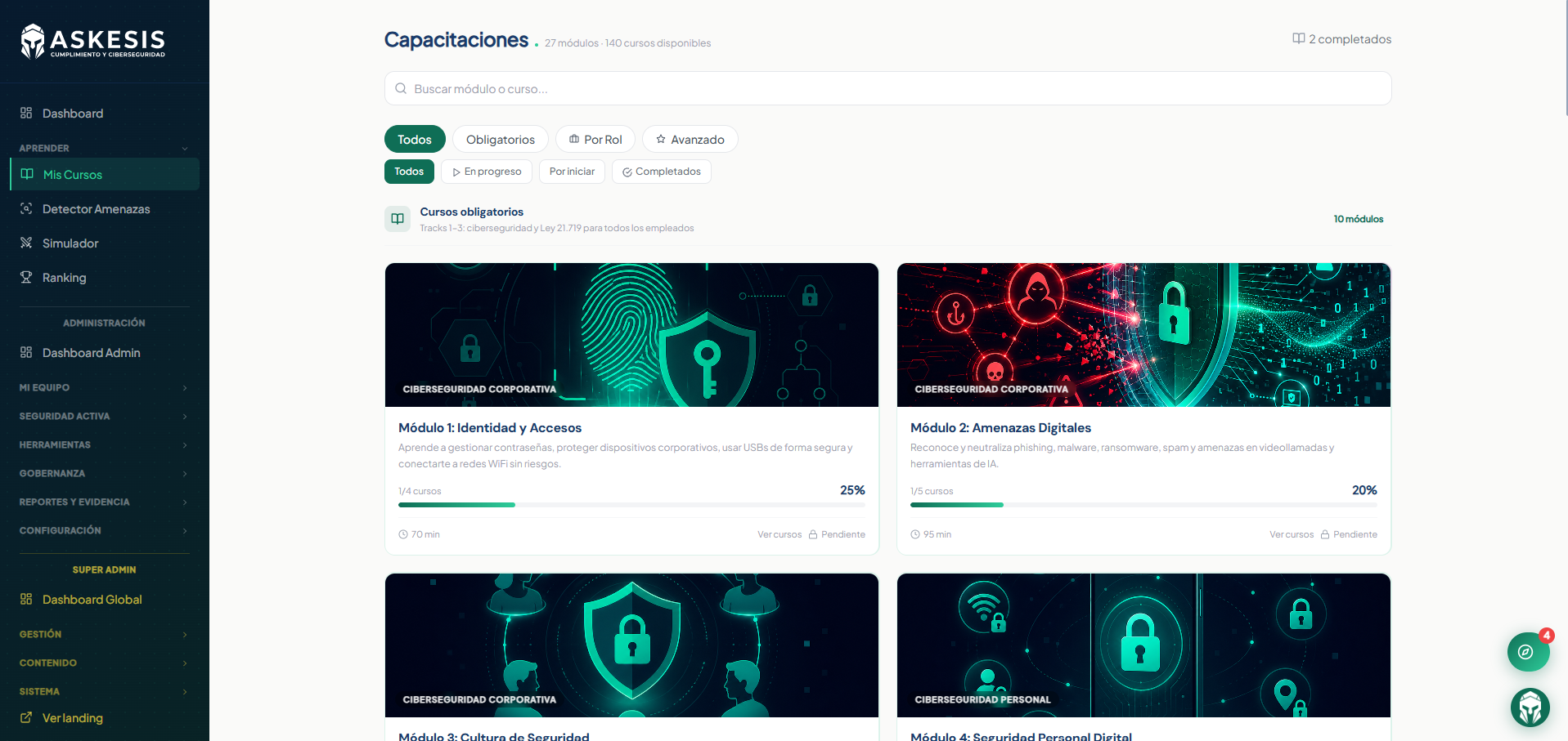 Plataforma Askesis — Módulo de cursos